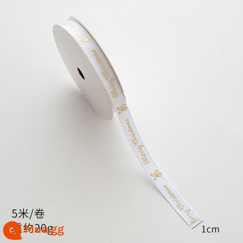 Nuoqi 5m thư Giáng sinh ribbon ribbon diy hộp quà tặng bao bì bowknot nung ruy băng đồ trang trí Giáng sinh - Chữ trắng 1cm