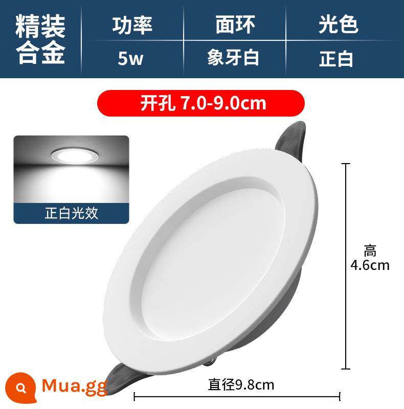 Downlight Nhúng Home LED Spotlight Âm Trần Ba Màu Mờ Đèn Âm Trần Phòng Khách Lỗ Sang Trọng Ánh Sáng Lỗ Ánh Sáng Ánh Sáng Đơn Giản - [Hợp kim bìa cứng] Khoan đèn trắng 5w 7-9cm