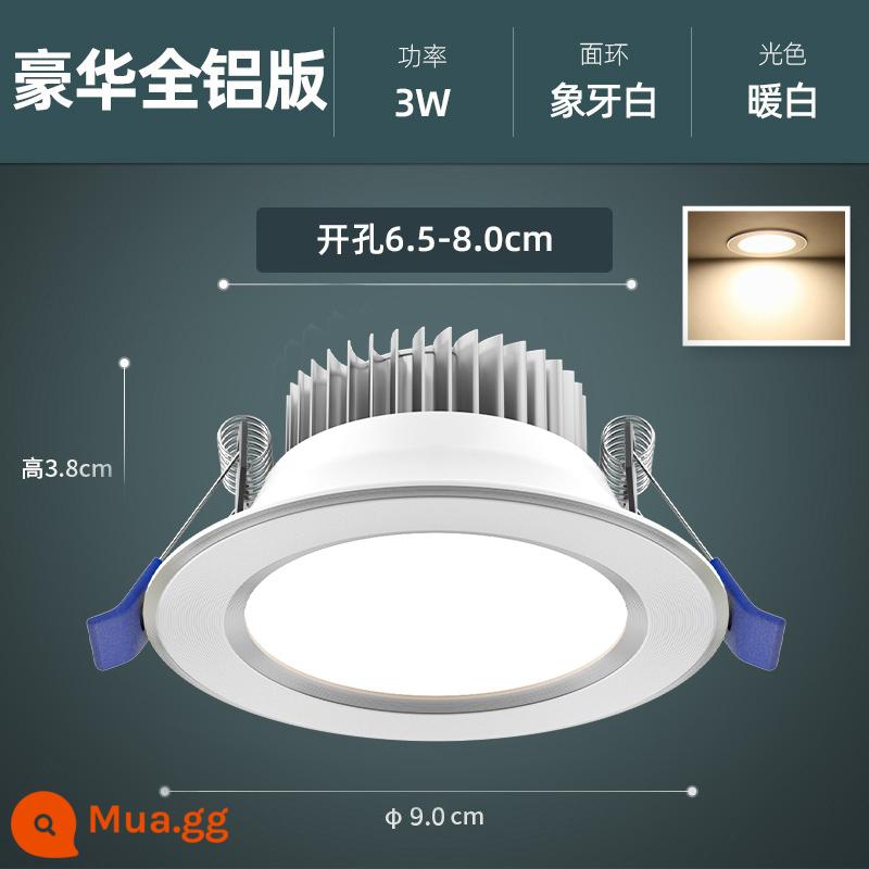 Downlight Nhúng Home LED Spotlight Âm Trần Ba Màu Mờ Đèn Âm Trần Phòng Khách Lỗ Sang Trọng Ánh Sáng Lỗ Ánh Sáng Ánh Sáng Đơn Giản - [Hoàn toàn bằng nhôm sang trọng] Đèn ấm 3W, khoan 6.5-8cm