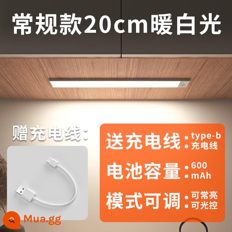 Edron cảm ứng cơ thể con người có thể sạc lại thanh ánh sáng tủ rượu đèn led tủ quần áo tổng thể tủ dài dải tủ giày không dây hút từ tính tự dính - Model siêu mỏng-Ánh sáng trắng ấm 20cm [hai chế độ + sạc/hút từ tính]