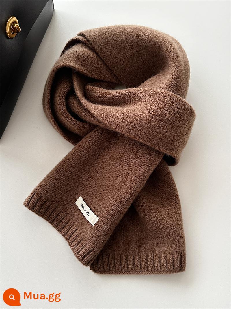 Khăn len cừu nguyên chất Úc chọn lọc 100% khăn cashmere mới màu trơn đa năng khăn quàng dệt kim ấm áp mùa đông dành cho nam và nữ - W-Brown [Len Nguyên Chất Úc]