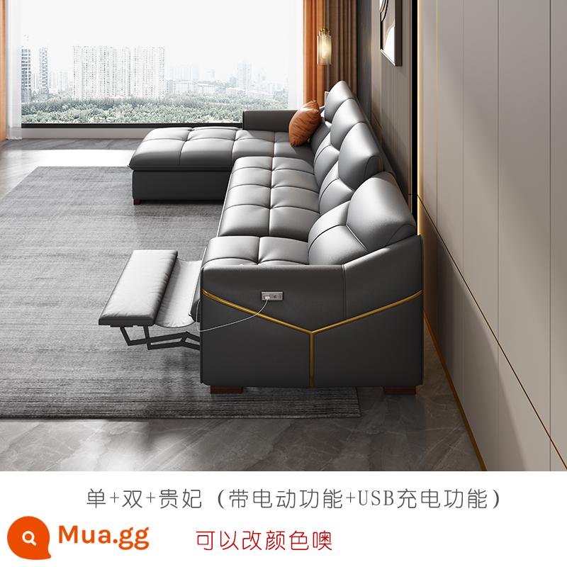 Điện Đa Năng Sofa Giường Đôi Có Thể Thu Vào Hàng Thẳng 4 Chỗ Phòng Khách Căn Hộ Nhỏ Đầu Sofa Da Lớp Da Bò - Ghế đơn và đôi dài 2,75m (có chức năng điện)