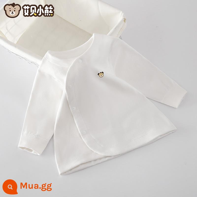 Quần áo mùa thu cho bé sơ sinh đứng tất cả cotton nguyên chất loại A mỏng mùa xuân và mùa thu quần vệ sinh trẻ em không xương một mảnh quần lót - Cổ áo chéo (màu trắng)