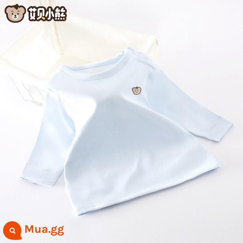 Quần áo mùa thu cho bé sơ sinh đứng tất cả cotton nguyên chất loại A mỏng mùa xuân và mùa thu quần vệ sinh trẻ em không xương một mảnh quần lót - Khóa vai (màu xanh)