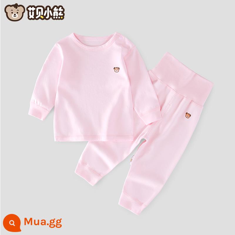 Quần áo mùa thu cho bé sơ sinh đứng tất cả cotton nguyên chất loại A mỏng mùa xuân và mùa thu quần vệ sinh trẻ em không xương một mảnh quần lót - Áo trễ vai + quần cạp cao (bộ vest màu hồng)