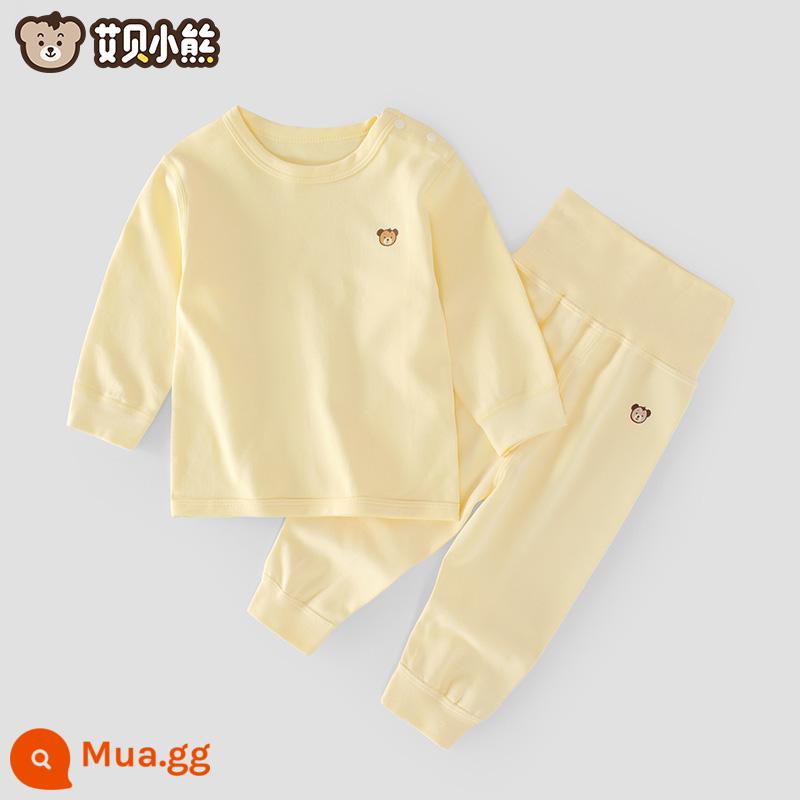 Quần áo mùa thu cho bé sơ sinh đứng tất cả cotton nguyên chất loại A mỏng mùa xuân và mùa thu quần vệ sinh trẻ em không xương một mảnh quần lót - Áo trễ vai + quần cạp cao (bộ vest màu vàng)