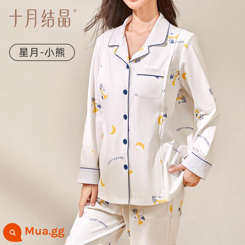 Tháng 10 Pha Lê Chống Va Đập Sau Sinh Sau Sinh Cotton Bộ Đồ Ngủ Cho Mẹ Mùa Thu Đông Mang Thai Nhà Điều Dưỡng Quần Áo - Phong cách thu đông-Gấu Xingyue [cotton nguyên chất sang trọng tiêu chuẩn A]