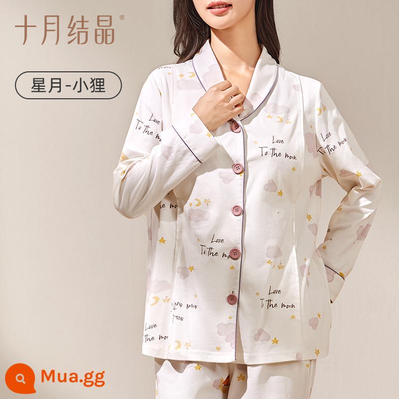 Tháng 10 Pha Lê Chống Va Đập Sau Sinh Sau Sinh Cotton Bộ Đồ Ngủ Cho Mẹ Mùa Thu Đông Mang Thai Nhà Điều Dưỡng Quần Áo - Phong cách thu đông-Xingyue Xiaoli [cotton nguyên chất sang trọng tiêu chuẩn A]