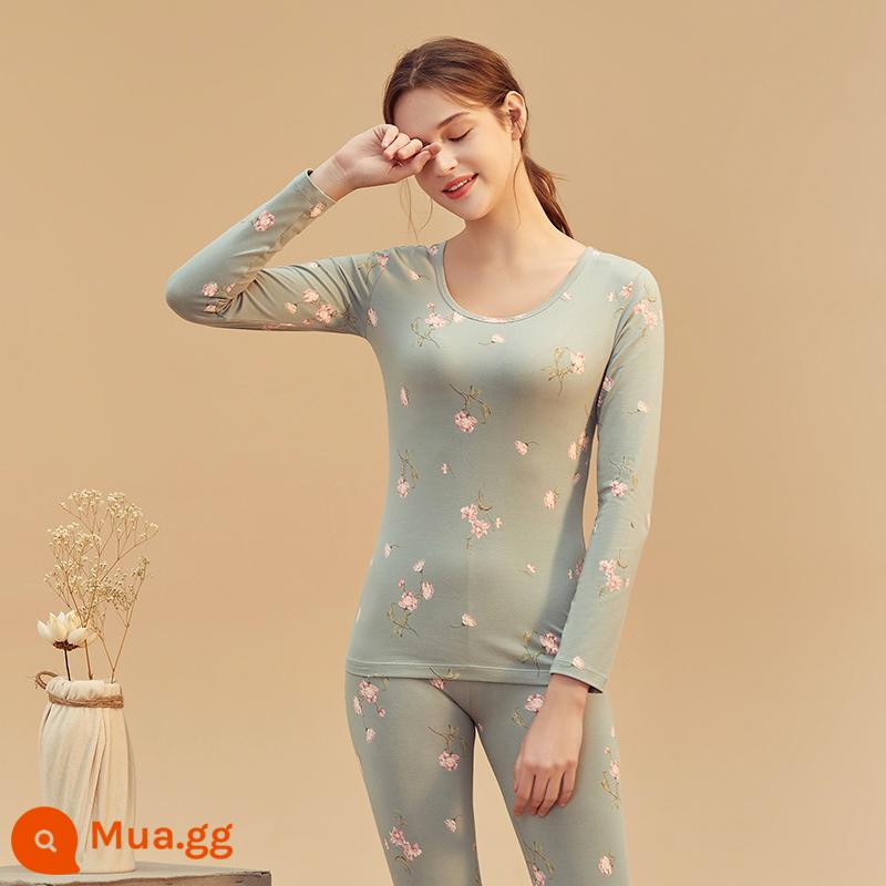 Top Guagua Qiuyi Quần Vệ Sinh Nữ In Hình Đáy Áo Len Cotton Thu Đông Cơ Thể Sưởi Ấm Quần Áo Phù Hợp Với Nữ YS2 - 11053 Hosta Xanh-Nữ