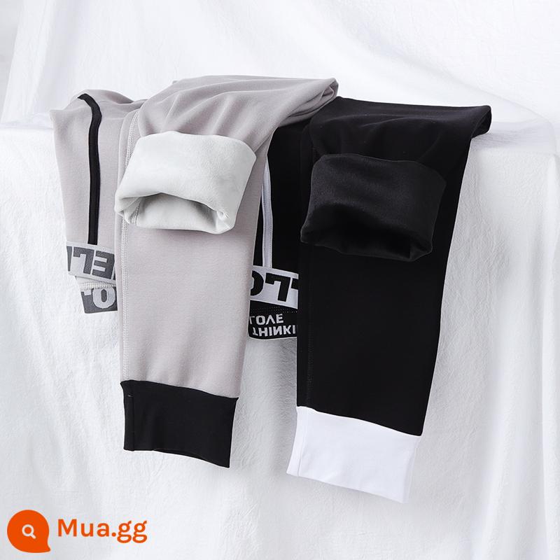 Quần vệ sinh nam Nanjiren Quần cotton nam Mùa đông sang trọng Quần dày ấm Thanh niên Quần vệ sinh đáy bông nguyên chất Quần len - Model D58 Plus Velvet_Xám nhạt + Đen