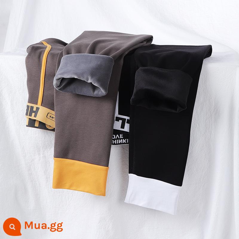 Quần vệ sinh nam Nanjiren Quần cotton nam Mùa đông sang trọng Quần dày ấm Thanh niên Quần vệ sinh đáy bông nguyên chất Quần len - Model D58 Plus Velvet_Xám đậm + Đen