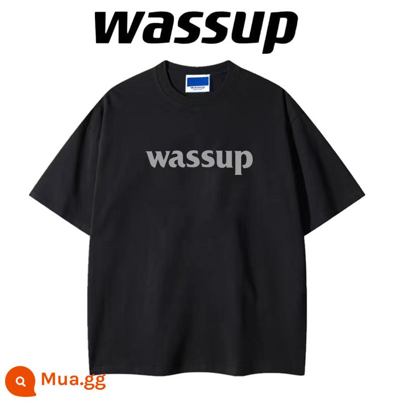 Nặng 260 gram WASSUP hàng đầu cửa hàng Guochao đích thực áo thun ngắn tay cotton mùa hè rời cặp đôi nam nữ - đen