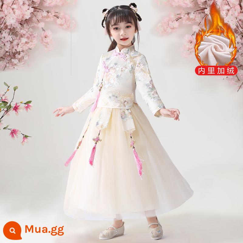 Giải phóng mặt bằng Cô gái mùa thu và mùa đông Hanfu Quần áo trẻ em Quần áo đêm giao thừa cho trẻ em Váy kiểu Trung Quốc Bộ đồ đường năm mới Váy mùa đông - 1989 màu sâm panh cộng với nhung