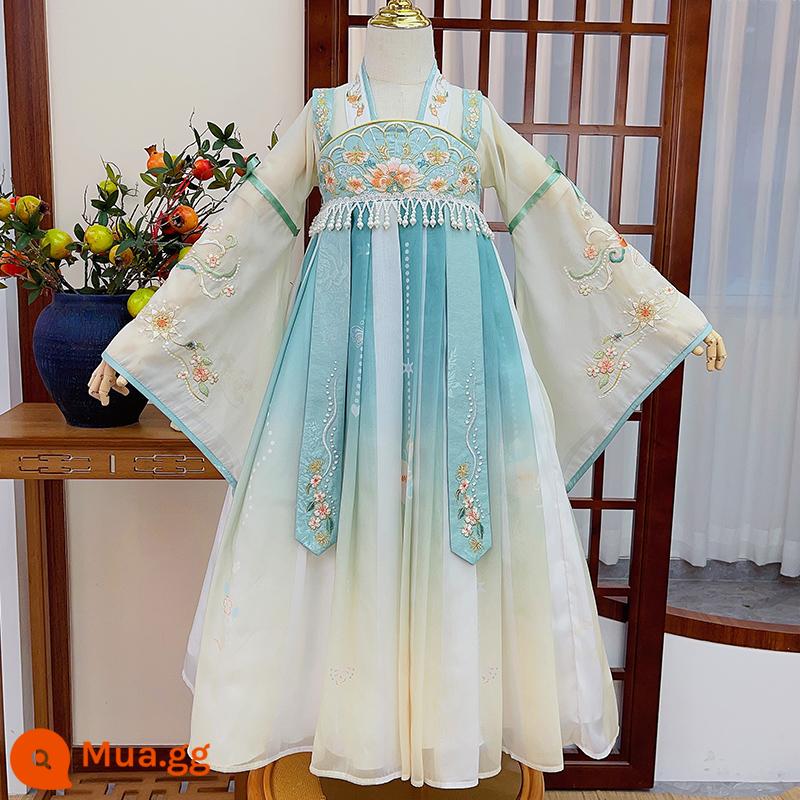 Hanfu Girls Phong cách mùa hè 2023 Váy cổ mới Cô bé Tang Bộ đồ siêu cổ tích dành cho trẻ em Váy trang phục cổ mùa xuân và mùa thu - màu xanh da trời