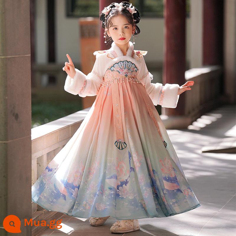 Hanfu Bé Gái Phong Cách Mùa Hè 2023 Mới Cổ Đầm Bé Gái Đường Phù Hợp Với Trẻ Em Siêu Tiên Cổ Trang Phục Váy Mùa Hè - sang trọng màu hồng