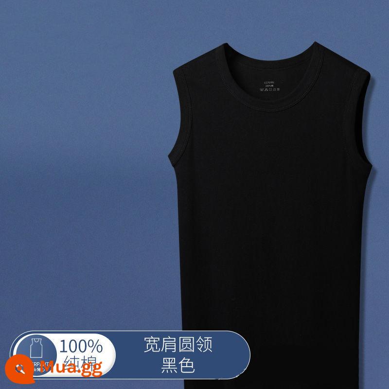 Áo vest nam cổ chữ V cotton nguyên chất vai rộng mà không bị biến dạng mặc bên trong đáy áo vest cotton T-shirt đồ ngủ không tay vest áo - [Cổ tròn vai rộng] Đen 1 chiếc