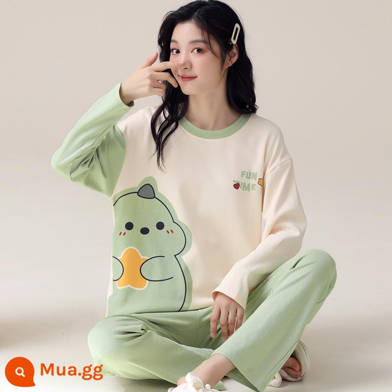 Quần dài dài tay Bộ đồ ngủ cho nữ xuân thu cotton nguyên chất phong cách người nổi tiếng trên mạng mùa thu đông phong cách nữ tính dễ thương quần áo ở nhà 2023 phong cách mới - JC-55004