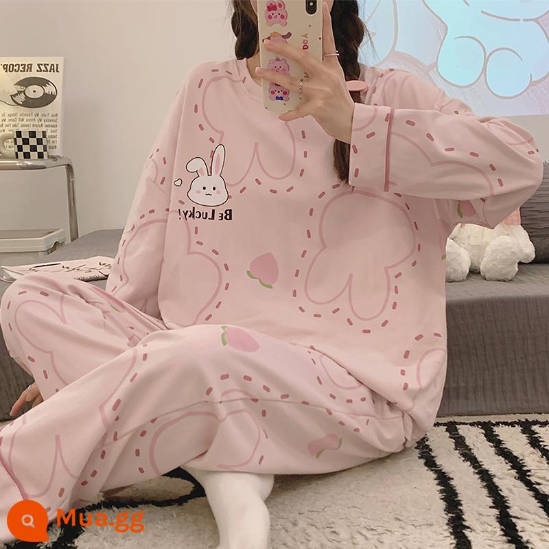 Quần dài dài tay Bộ đồ ngủ cho nữ xuân thu cotton nguyên chất phong cách người nổi tiếng trên mạng mùa thu đông phong cách nữ tính dễ thương quần áo ở nhà 2023 phong cách mới - D-63041