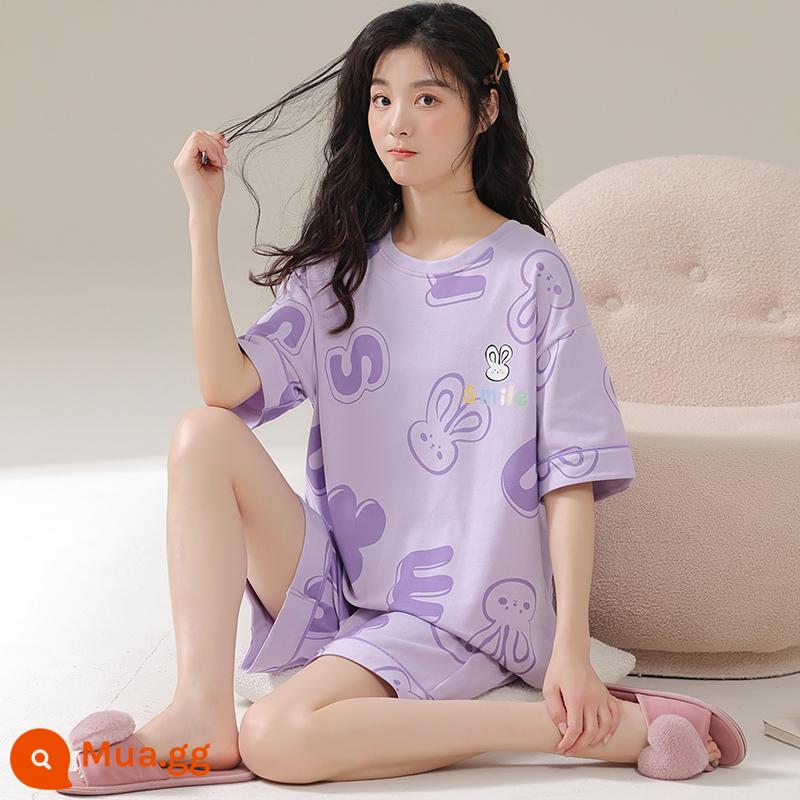 2023 Mới Bộ Đồ Ngủ Cotton Nữ Mùa Hè Quần Short Tay Ngắn Lưới Mùa Hè Gió Đỏ Bộ Đồ Mặc Nhà Mùa Hè Nữ Full - AM-25228