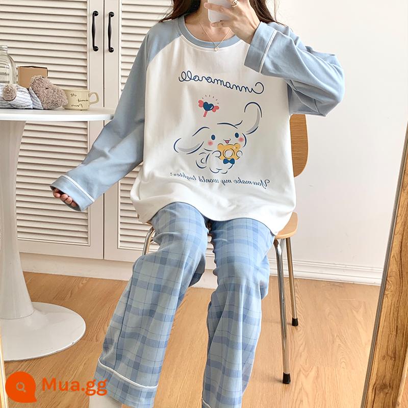 Quần dài dài tay Bộ đồ ngủ cho nữ xuân thu cotton nguyên chất phong cách người nổi tiếng trên mạng mùa thu đông phong cách nữ tính dễ thương quần áo ở nhà 2023 phong cách mới - LX-81043