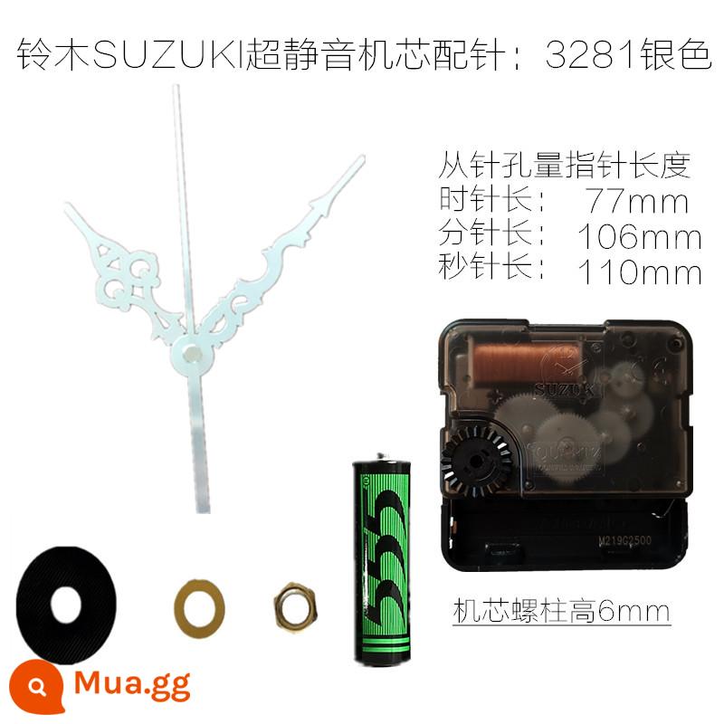 Suzuki của Nhật Bản chuyển động im lặng đồng hồ đồng hồ thạch anh đồng hồ treo tường đồng hồ điện tử quét lõi thứ hai cross-stitch lõi đồng hồ SUZUKI - Suzuki 14.88+3281 bạc kim+pin