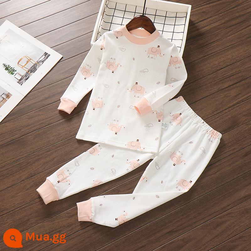 Bộ đồ lót trẻ em Little Qinglong cotton nguyên chất quần áo mùa thu quần vệ sinh bé trai và bé gái cotton vừa và lớn áo len cotton ấm áp cho trẻ em - con voi màu hồng