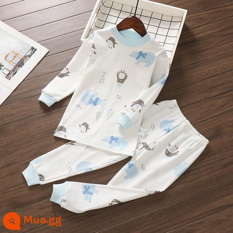 Bộ đồ lót trẻ em Little Qinglong cotton nguyên chất quần áo mùa thu quần vệ sinh bé trai và bé gái cotton vừa và lớn áo len cotton ấm áp cho trẻ em - chim cánh cụt xanh