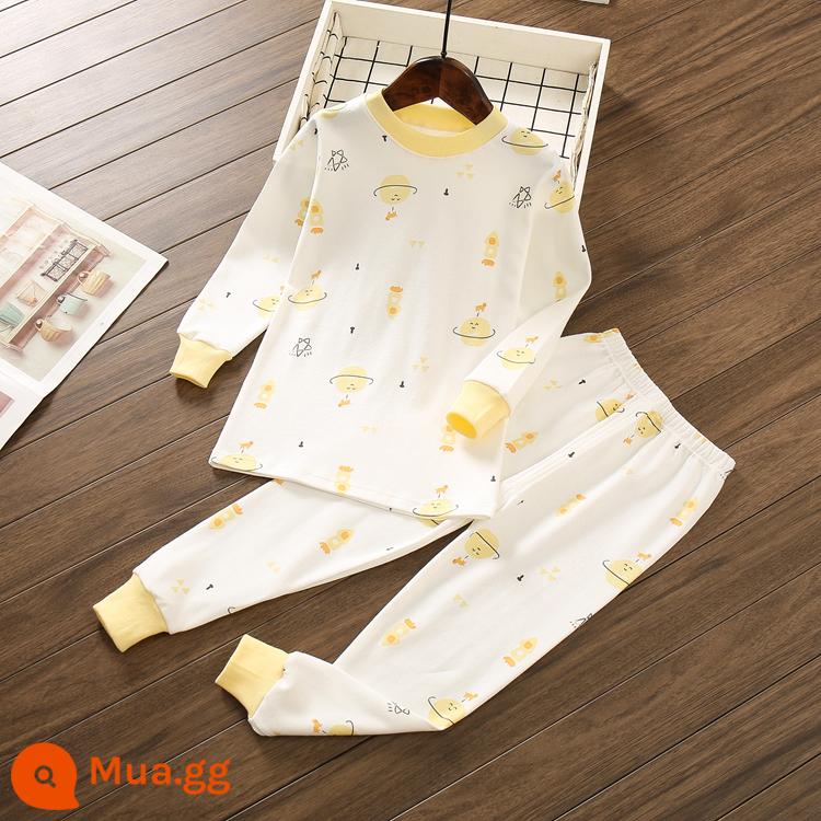 Bộ đồ lót trẻ em Little Qinglong cotton nguyên chất quần áo mùa thu quần vệ sinh bé trai và bé gái cotton vừa và lớn áo len cotton ấm áp cho trẻ em - không gian màu vàng