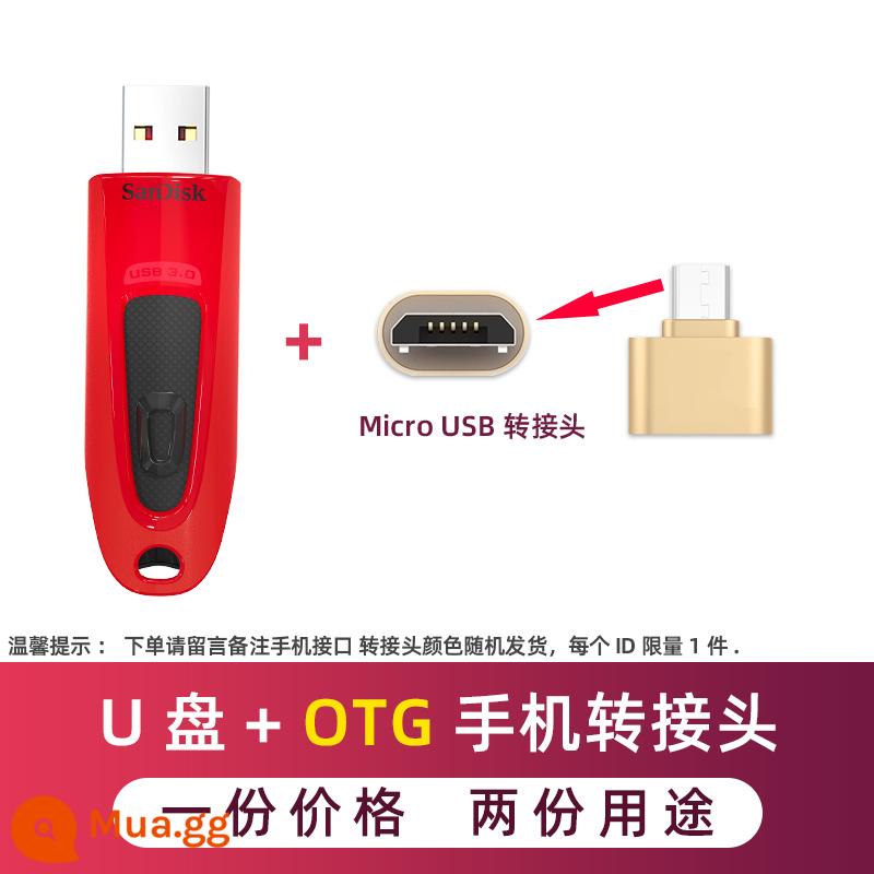 SandiskSanDisk U disk 64GUSB flash drive tốc độ cực cao USB3.0 cz48 sáng tạo U disk 64g USB mã hóa - Đĩa U màu đỏ + bộ chuyển đổi điện thoại di động otg