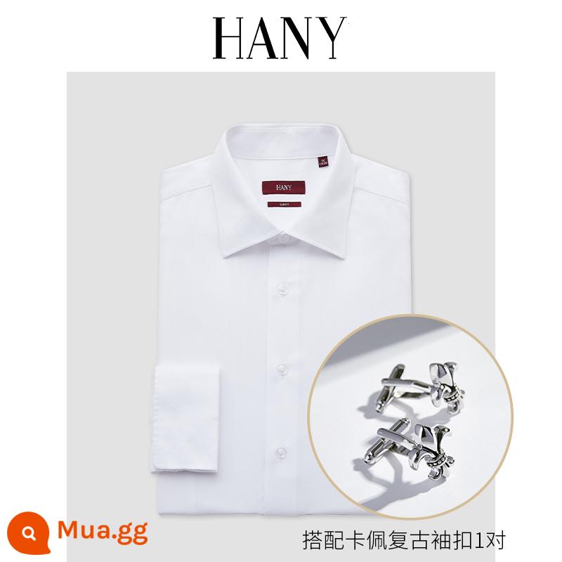 HANY Pháp áo sơ mi trắng nam dài tay không có sắt kinh doanh đám cưới trang trọng phù hợp với nam phù hợp với Pháp tay áo khuy măng sét áo sơ mi - Vasa White [Họa tiết cổ áo hình vuông]