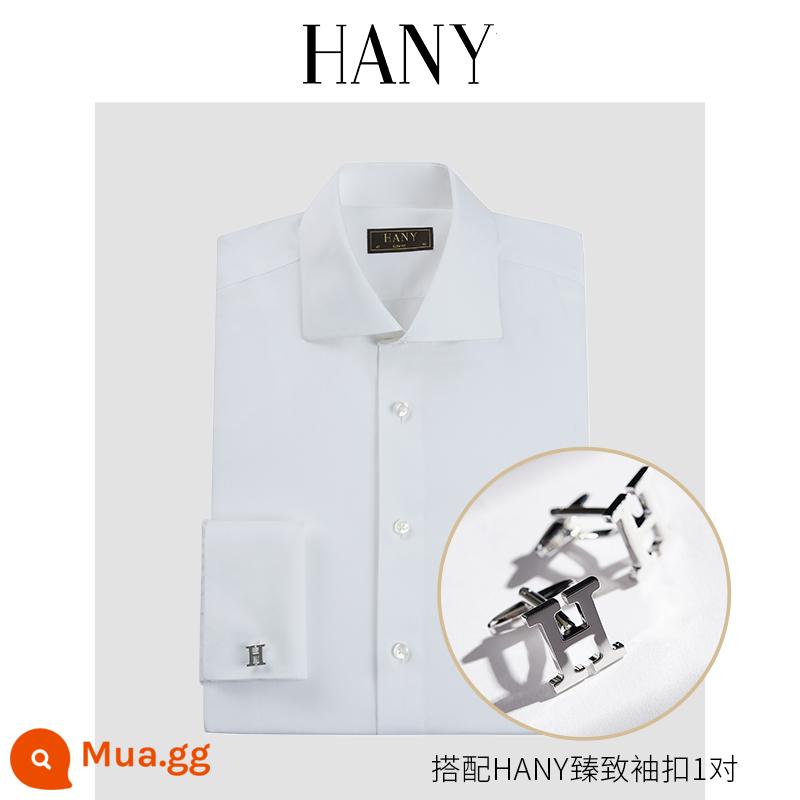 HANY Pháp áo sơ mi trắng nam dài tay không có sắt kinh doanh đám cưới trang trọng phù hợp với nam phù hợp với Pháp tay áo khuy măng sét áo sơ mi - Casaman trắng tinh khiết [Windsor cổ trơn]