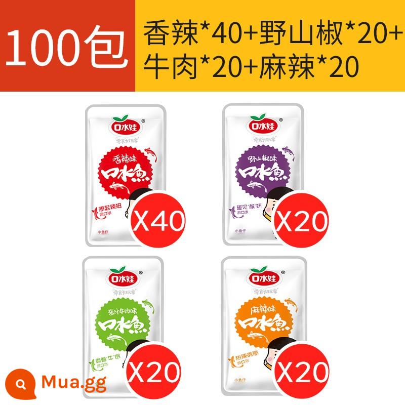 Nước miếng cá nhỏ 60 gói snack gói nhỏ nước bọt cá cay hỗn hợp vị cá khô nhỏ ăn liền - [100 gói] Cay 40+ Thịt bò 20+ Cay 20+ Hương tiêu rừng 20