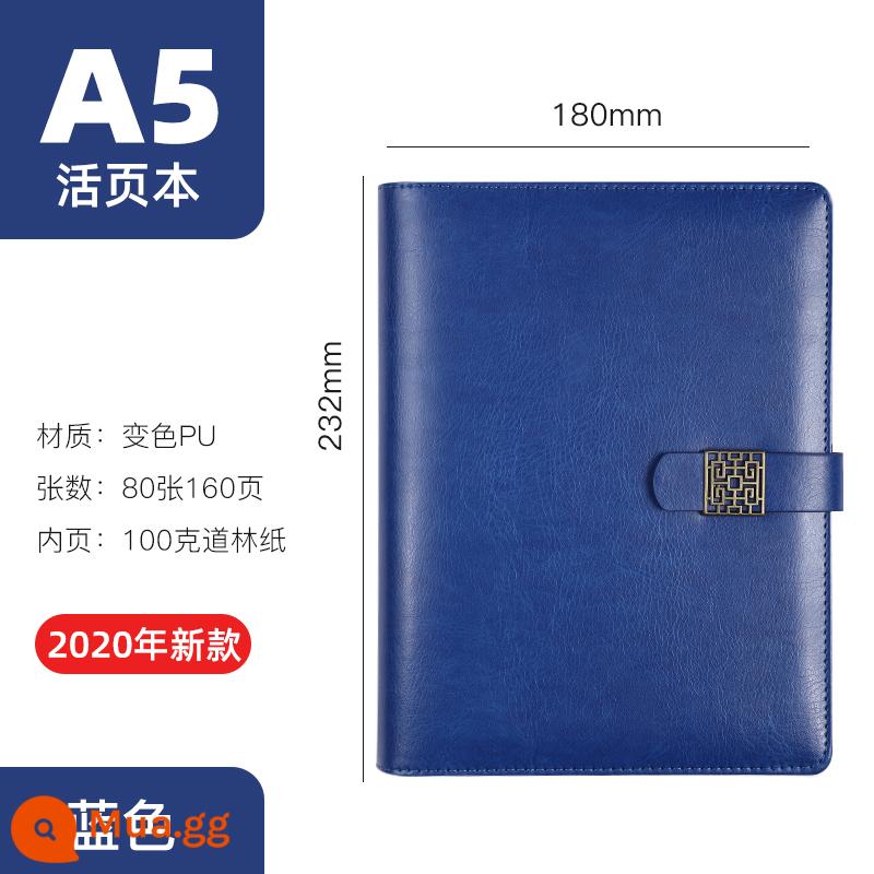 A5 rời sổ tay tùy chỉnh có thể in logo kinh doanh da văn phòng retro notepad hộp quà tặng đơn giản và tinh tế - Nâng cấp lá lỏng lẻo màu xanh