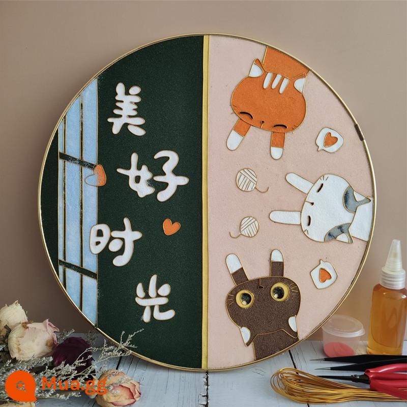 Cloisonne men cloisonne vàng tranh lụa handmade DIY bộ vua hoàng hậu phòng ngủ phòng khách ấm áp và đơn giản tranh treo - Khoảng thời gian vui vẻ (30×30cm)