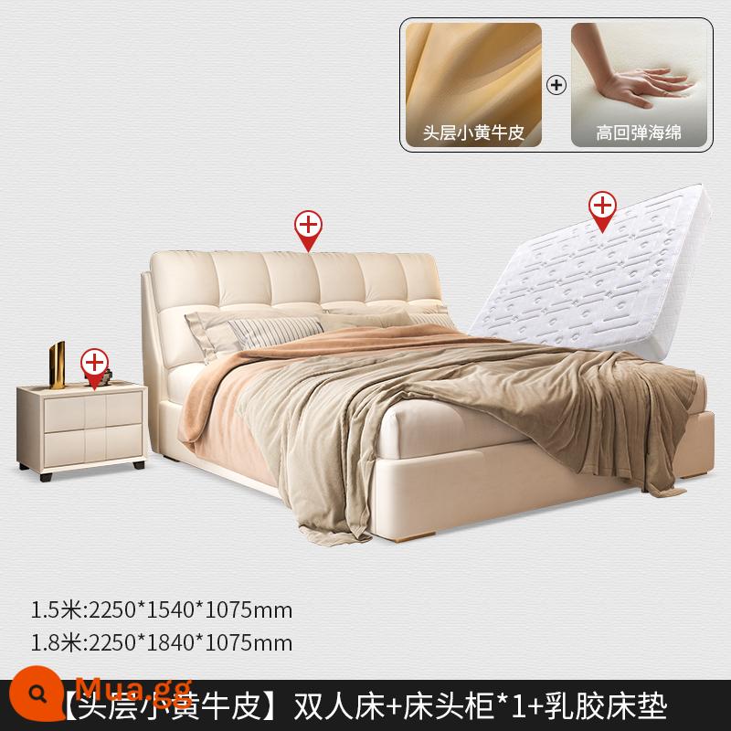 Giường da hiện đại tối giản giường đôi phòng ngủ phòng ngủ Bed Bed 1.81,5 mét Căn hộ nhỏ Căn hộ gỗ rắn sáng sang trọng hiện đại - [Khung lưới thép và gỗ 10cm] giường đơn + nệm cao su vải dệt kim + bàn cạnh giường ngủ 1