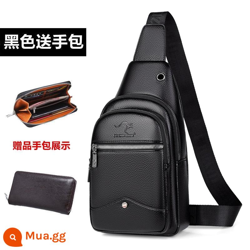 Túi đeo ngực nam Gentleman Kangaroo Túi đeo chéo Leather Feel 2022 Túi đeo vai thời trang mới Xu hướng túi đeo chéo thông thường dành cho nam - 812 màu đen + túi có khóa kéo