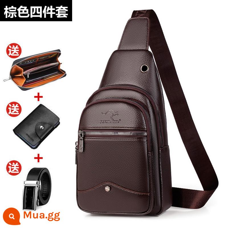 Túi đeo ngực nam Gentleman Kangaroo Túi đeo chéo Leather Feel 2022 Túi đeo vai thời trang mới Xu hướng túi đeo chéo thông thường dành cho nam - Bộ 4 món màu nâu 812