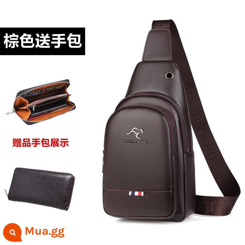 Túi đeo ngực nam Gentleman Kangaroo Túi đeo chéo Leather Feel 2022 Túi đeo vai thời trang mới Xu hướng túi đeo chéo thông thường dành cho nam - 810 nâu + túi dây kéo