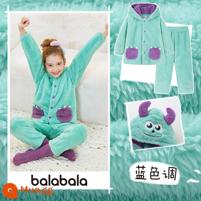 Balabala Bé Trai Homewear Phù Hợp Với Lớn Trẻ Em Nỉ Mặc Bộ Đồ Ngủ Trẻ Em Mùa Đông 2022 Mới Dày Nhỏ - Su Liwen xanh dễ thương (ấm áp, thoải mái, có thể mặc ra ngoài)-208422171215