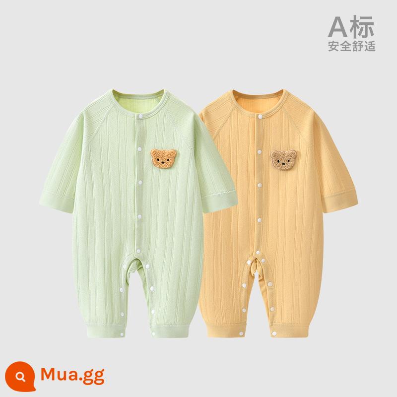 Áo Liền Quần Cho Bé Quần Áo Sơ Sinh Bộ Đồ Ngủ Cotton Thu Xuân Phù Hợp Với Nam Nữ Cho Bé Quần Áo Mùa Thu Quần Áo Liền Quần Liền Quần - Xanh + Vàng (Xuân Thu)