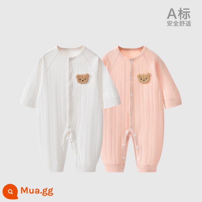 Áo Liền Quần Cho Bé Quần Áo Sơ Sinh Bộ Đồ Ngủ Cotton Thu Xuân Phù Hợp Với Nam Nữ Cho Bé Quần Áo Mùa Thu Quần Áo Liền Quần Liền Quần - Trắng + Hồng (Xuân Thu)