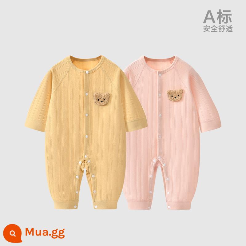 Áo Liền Quần Cho Bé Quần Áo Sơ Sinh Bộ Đồ Ngủ Cotton Thu Xuân Phù Hợp Với Nam Nữ Cho Bé Quần Áo Mùa Thu Quần Áo Liền Quần Liền Quần - Hồng + Vàng (Xuân Thu)