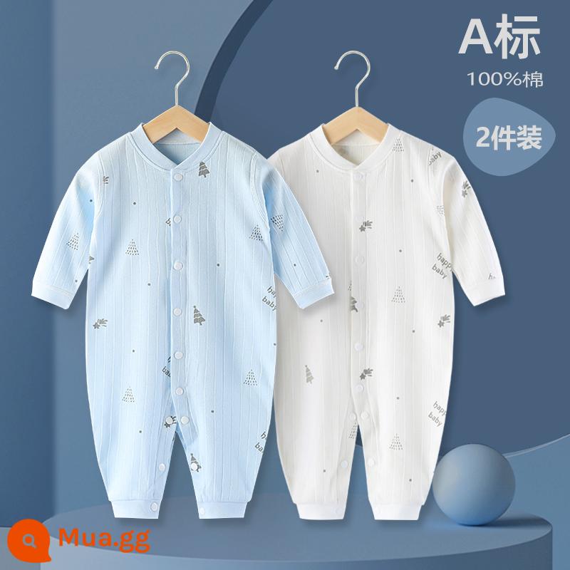 Áo Liền Quần Cho Bé Quần Áo Sơ Sinh Bộ Đồ Ngủ Cotton Thu Xuân Phù Hợp Với Nam Nữ Cho Bé Quần Áo Mùa Thu Quần Áo Liền Quần Liền Quần - Xanh nhạt + trắng (mùa xuân và mùa thu)