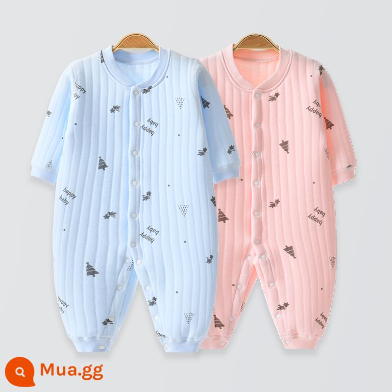 Áo Liền Quần Cho Bé Quần Áo Sơ Sinh Bộ Đồ Ngủ Cotton Thu Xuân Phù Hợp Với Nam Nữ Cho Bé Quần Áo Mùa Thu Quần Áo Liền Quần Liền Quần - (Đệm giữ ấm) xanh nhạt + hồng nhạt