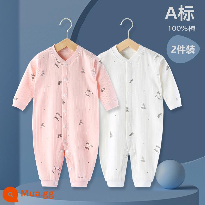 Áo Liền Quần Cho Bé Quần Áo Sơ Sinh Bộ Đồ Ngủ Cotton Thu Xuân Phù Hợp Với Nam Nữ Cho Bé Quần Áo Mùa Thu Quần Áo Liền Quần Liền Quần - Hồng + Trắng (Xuân Thu)