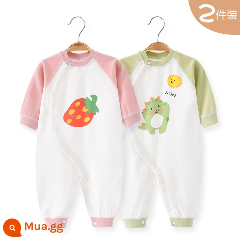 Áo Liền Quần Cho Bé Quần Áo Sơ Sinh Bộ Đồ Ngủ Cotton Thu Xuân Phù Hợp Với Nam Nữ Cho Bé Quần Áo Mùa Thu Quần Áo Liền Quần Liền Quần - Dâu hồng + khủng long xanh (Xuân Thu)