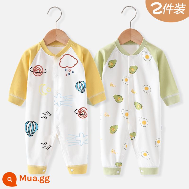 Áo Liền Quần Cho Bé Quần Áo Sơ Sinh Bộ Đồ Ngủ Cotton Thu Xuân Phù Hợp Với Nam Nữ Cho Bé Quần Áo Mùa Thu Quần Áo Liền Quần Liền Quần - Khinh khí cầu + bơ (Xuân Thu)