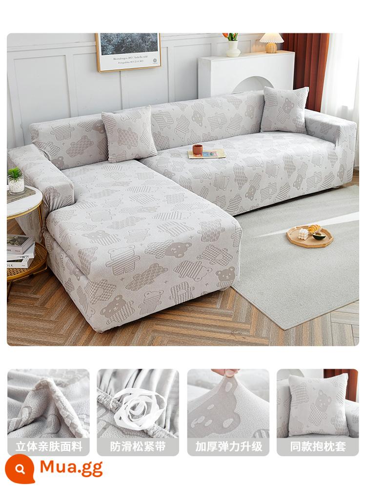 2022 Bộ sofa mới Bộ tất cả -Bộ quần áo phổ quát bao gồm một bộ khăn vải dày phổ biến - Cookie Bear-Xám nhạt