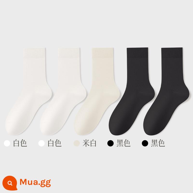 Vớ nữ ống ngắn và trung bình mùa xuân và mùa hè vớ cotton mỏng khử mùi và thấm mồ hôi vớ nữ mùa xuân và mùa thu màu trắng kháng khuẩn vớ ống trung bình - Tổ hợp mười (2 trắng + 1 gạo trắng + 2 đen)