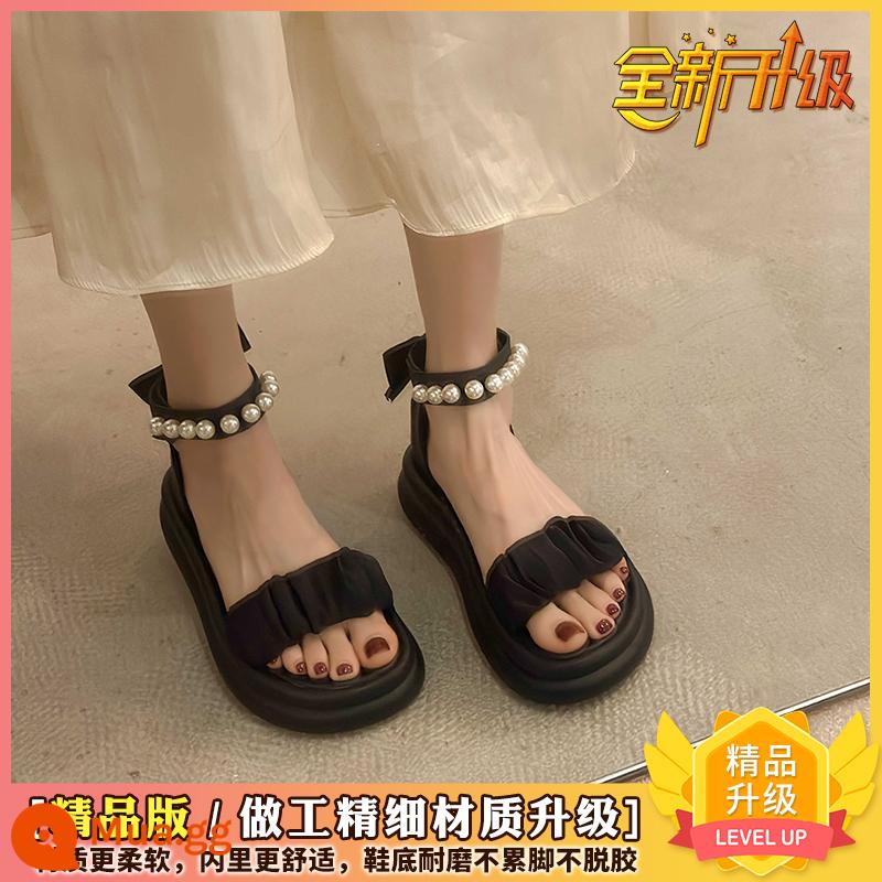 Giày Sandal Pháp Nữ Hè 2023 Lưới Đỏ Kiểu Mới Phối Chân Váy Công Sở Đa Năng Đi Không Mỏi Chân Giày La Mã - Đen [Phiên bản nâng cấp cao cấp]